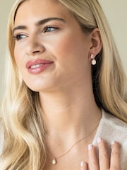 Ivory & Co Rose Gold Modern Pearl Effect Drop Earrings - Image 2 of 5