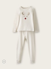 The White Company Natural Blend Jingles Neutral Stripe Skinny Fit Pyjamas - Image 1 of 4