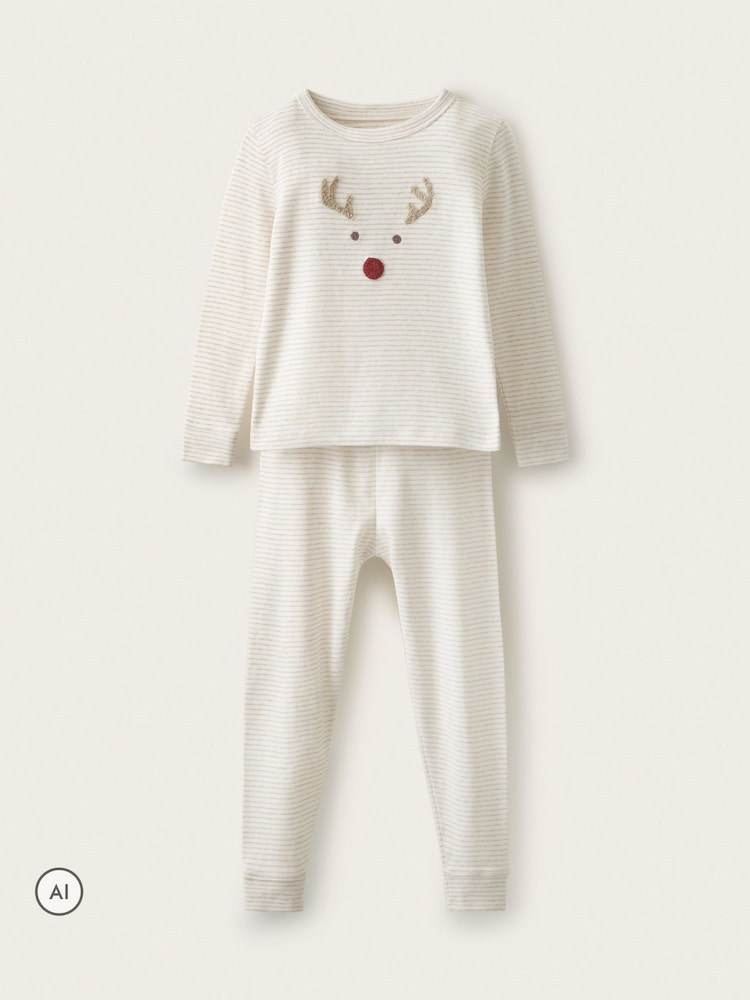 The White Company Natural Blend Jingles Neutral Stripe Skinny Fit Pyjamas - Image 1 of 4