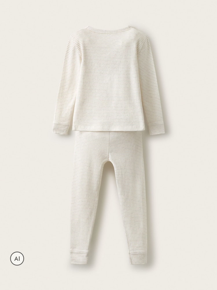The White Company Natural Blend Jingles Neutral Stripe Skinny Fit Pyjamas - Image 2 of 4