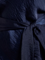 Friends Like These X Mollie King Navy Satin Cowl Neck Shoulder Pad Blouse - Image 5 of 5