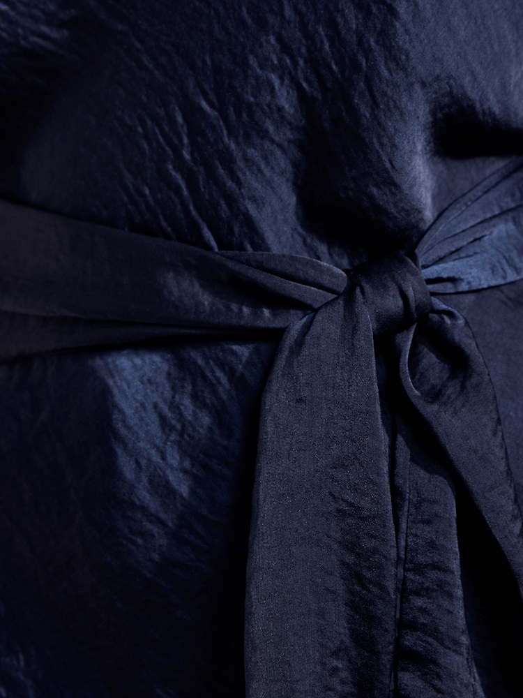 Friends Like These X Mollie King Navy Satin Cowl Neck Shoulder Pad Blouse - Image 5 of 5 Friends Like These X Mollie King Navy Satin Cowl Neck Shoulder Pad Blouse - Image 5 of 5