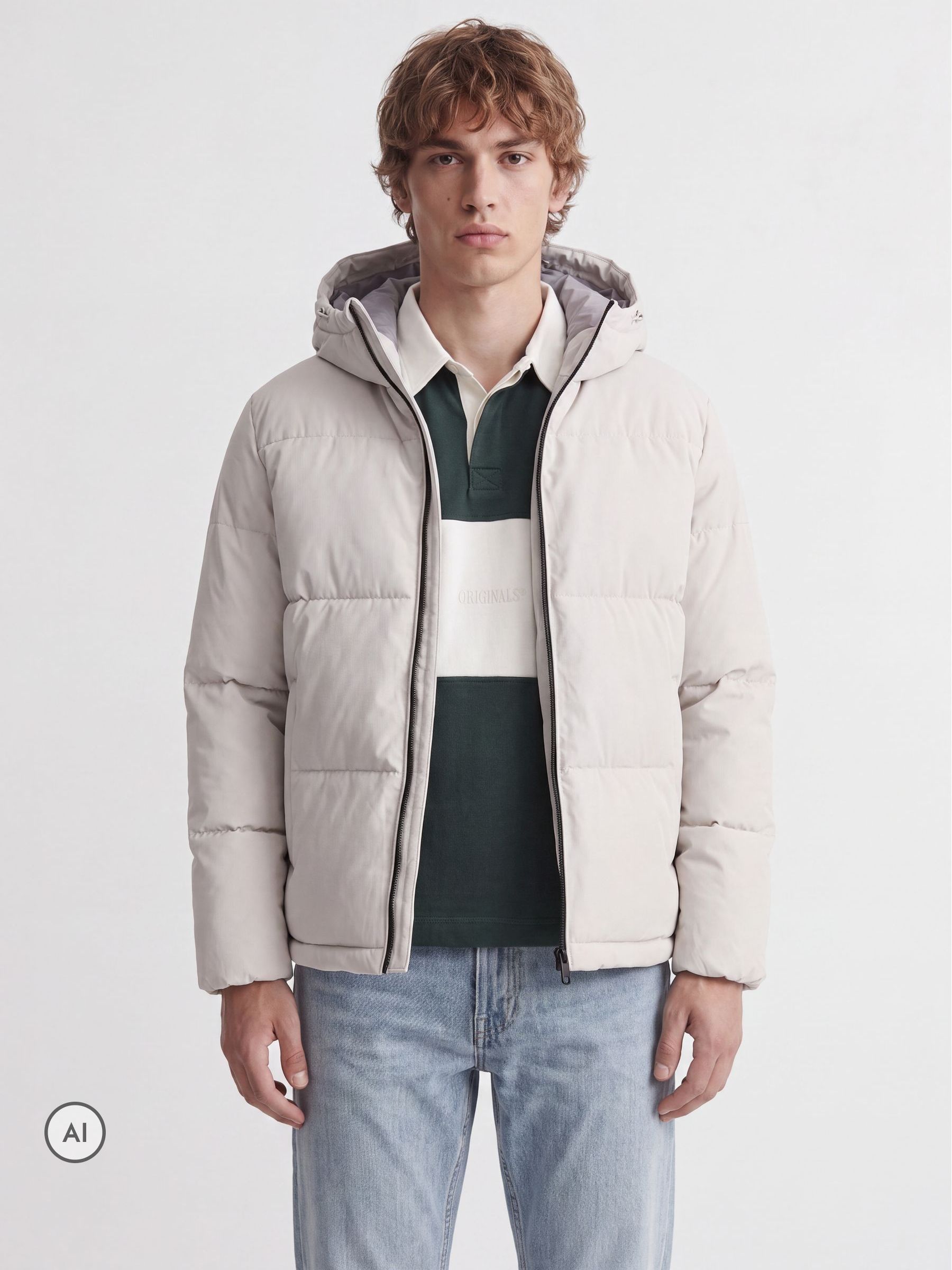 Jack And Jones Men's Galaxy Hooded Regular-Fit Puffer Jacket Cream 2XL - Image 2
