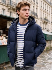 JACK & JONES Blue Hooded Puffer Jacket - Image 1 of 1