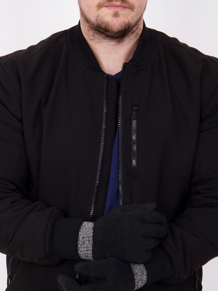 Totes Black Mens Stretch Knitted Smar Touch Winter Gloves With Brushed Inner - Image 2 of 4 Totes Black Mens Stretch Knitted Smar Touch Winter Gloves With Brushed Inner - Image 2 of 4