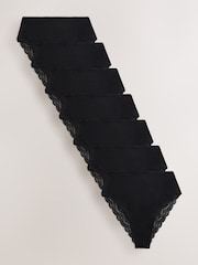Black High Waist High Leg Cotton and Lace Knickers 7 Pack - Image 1 of 13