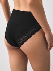 Black High Waist High Leg Cotton and Lace Knickers 7 Pack - Image 4 of 13