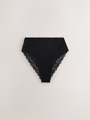 Black High Waist High Leg Cotton and Lace Knickers 7 Pack - Image 8 of 13