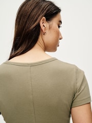 Khaki Green Slim Fit Ribbed Short Sleeve Crew Neck T-Shirt - Image 4 of 7