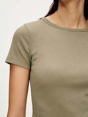 Khaki Green Slim Fit Ribbed Short Sleeve Crew Neck T-Shirt - Image 5 of 7