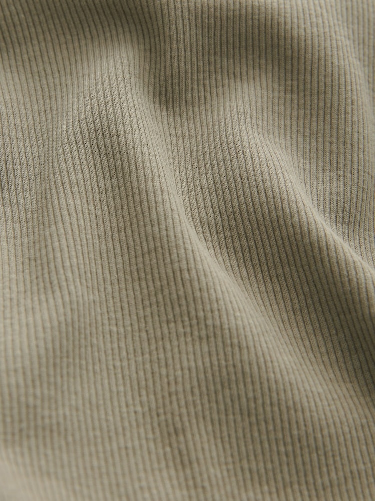Khaki Green Slim Fit Ribbed Short Sleeve Crew Neck T-Shirt - Image 7 of 7