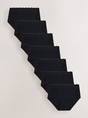 Black Midi Cotton and Lace Knickers 7 Pack - Image 1 of 14