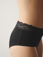 Black Midi Cotton and Lace Knickers 7 Pack - Image 5 of 14