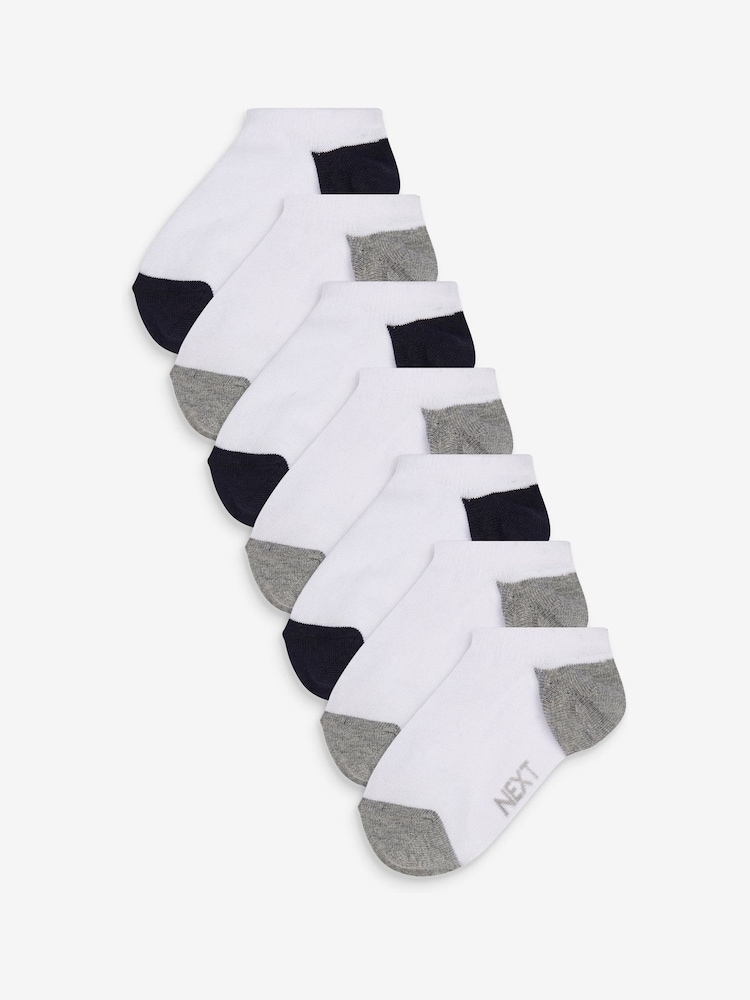 White 7 Pack No Show Cotton Rich Trainer Socks - Image 1 of 3