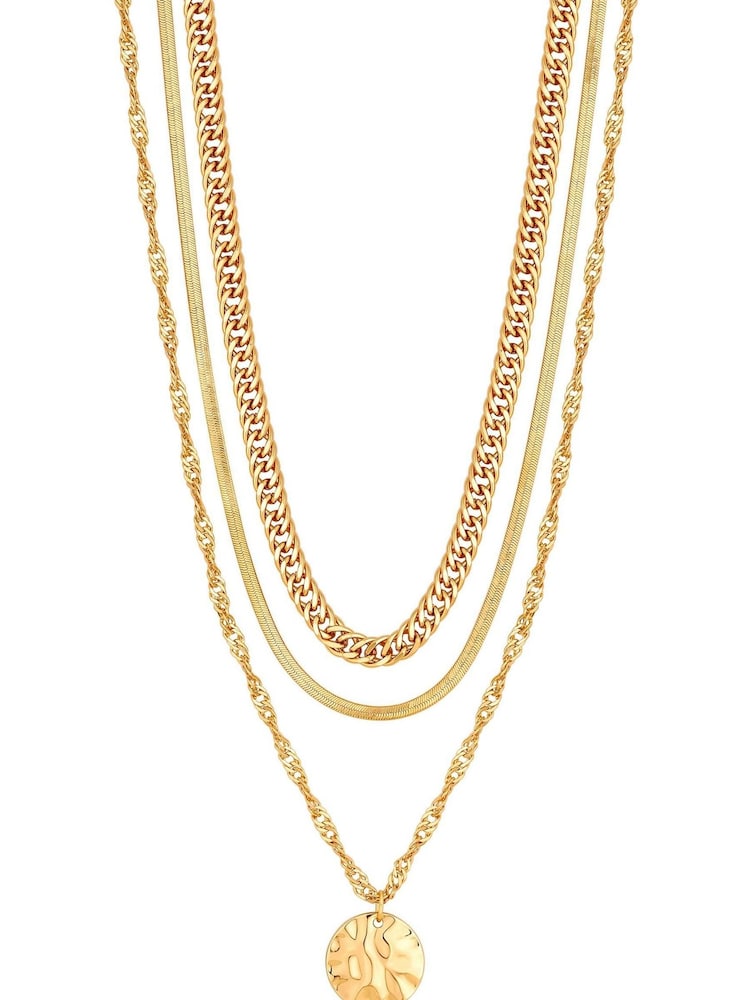 Mood Natural Textured Layered Chain Necklace Pack of 3 - Image 1 of 1