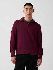 Burgundija - Džemperis ar brīvu ceturtdaļrāvējslēdzēju "Gap" - Attēls 1 no 4