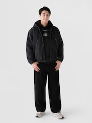 Gap Black Relaxed Sherpa-Lined Denim Zip-Up Hooded Jacket - Image 3 of 4