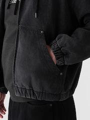 Gap Black Relaxed Sherpa-Lined Denim Zip-Up Hooded Jacket - Image 4 of 4