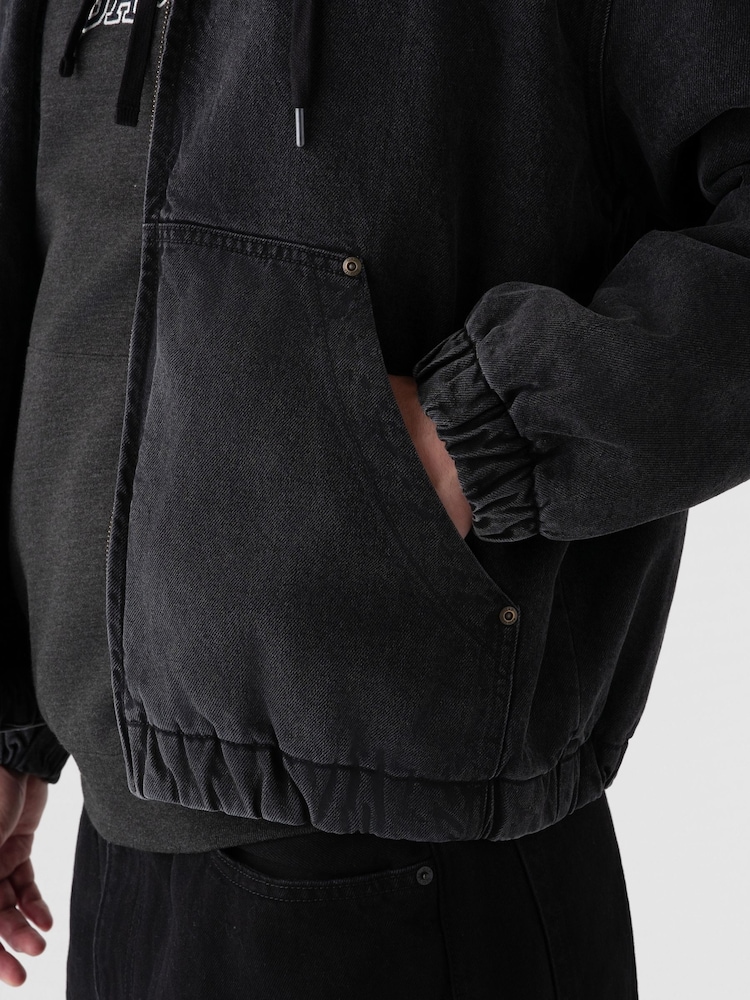 Gap Black Relaxed Sherpa-Lined Denim Zip-Up Hooded Jacket - Image 4 of 4 Gap Black Relaxed Sherpa-Lined Denim Zip-Up Hooded Jacket - Image 4 of 4
