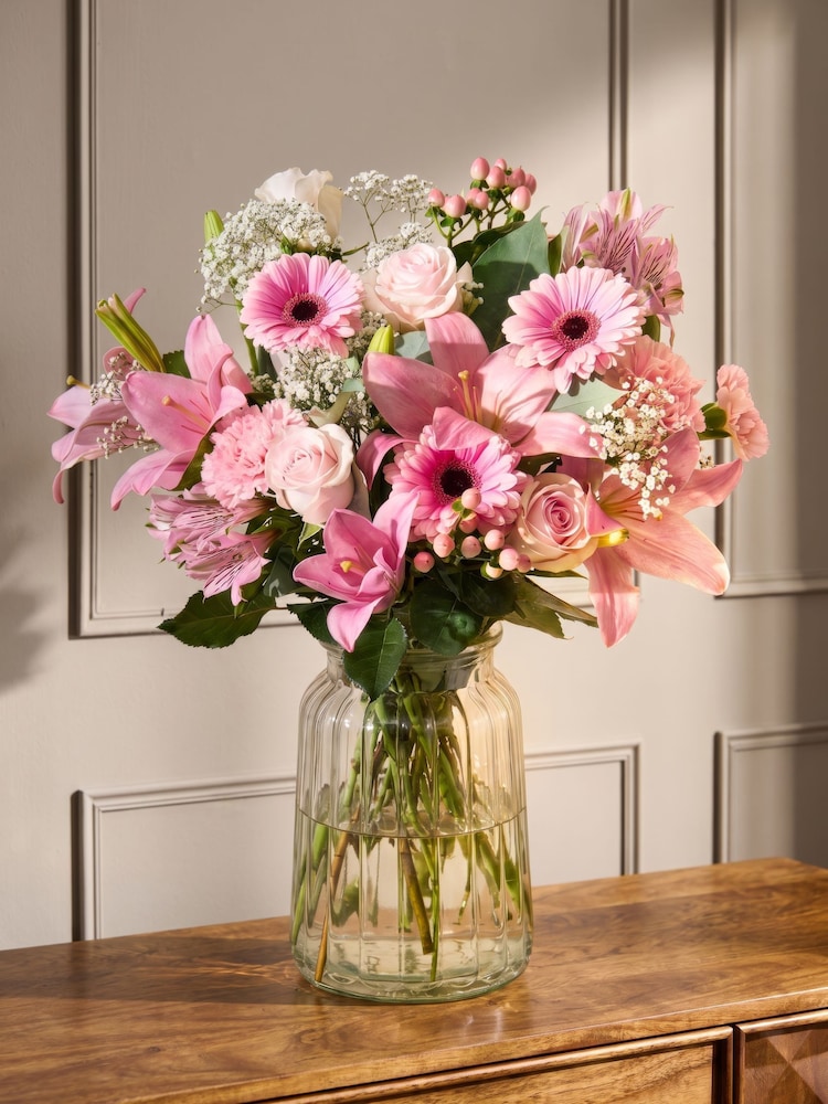 Pink Lily, Rose & Germini Bouquet - Image 1 of 5 Pink Lily, Rose & Germini Bouquet - Image 1 of 5