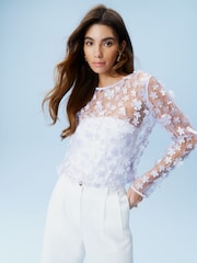 Flieder-Violett - Bluse aus Netzstoff mit 3D-Blumendesign - Bild 1 von 6
