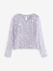 Flieder-Violett - Bluse aus Netzstoff mit 3D-Blumendesign - Bild 5 von 6