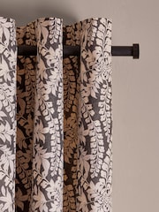 Monochrome Grey Woodblock Floral Eyelet Lined Curtains - Image 1 of 6
