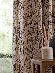 Monochrome Grey Woodblock Floral Eyelet Lined Curtains - Image 4 of 6