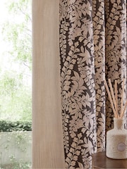 Monochrome Grey Woodblock Floral Eyelet Lined Curtains - Image 5 of 6