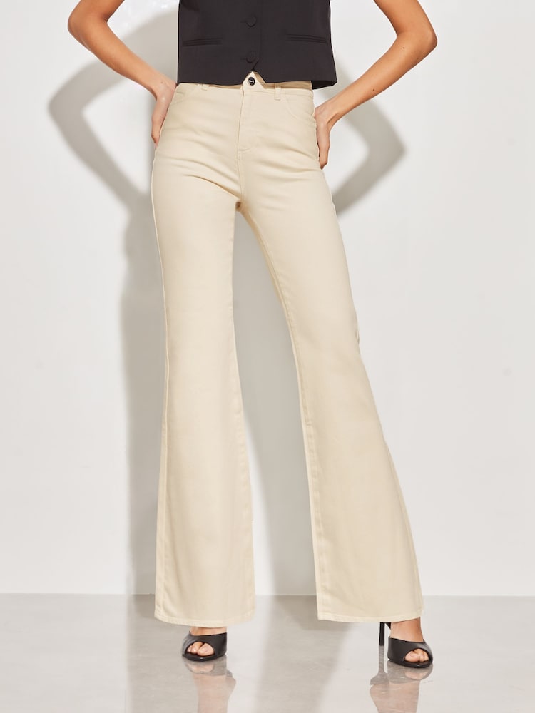 Lipsy Ecru Cream High Waist Slim Flare Jeans - Image 1 of 4
