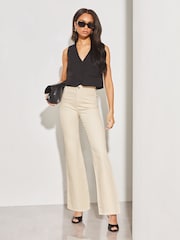 Lipsy Ecru Cream High Waist Slim Flare Jeans - Image 3 of 4