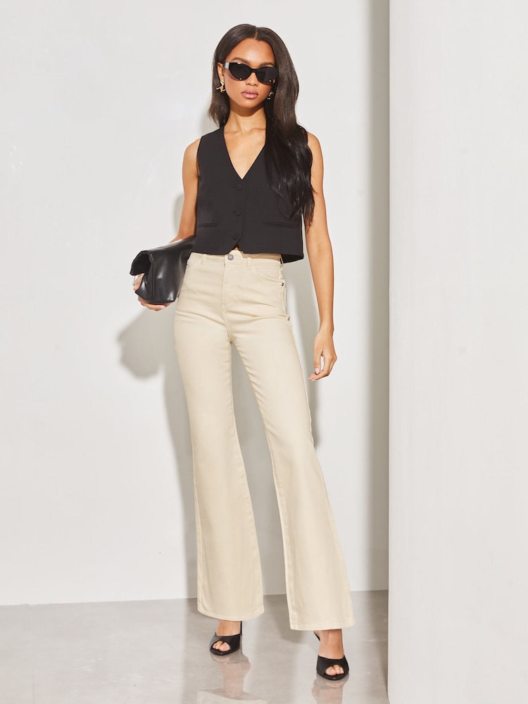 Lipsy Ecru Cream High Waist Slim Flare Jeans - Image 3 of 4