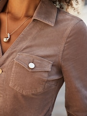 Sosandar Brown Belted Corduroy Midi Dress - Image 4 of 5