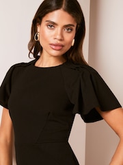 Lipsy Black Short Flutter Sleeve Midi Bodycon Dress - Image 4 of 4