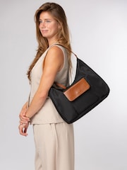 Pure Luxuries London Black/Brown 'Mireille' Canvas & Leather Shoulder Bag - Image 1 of 6