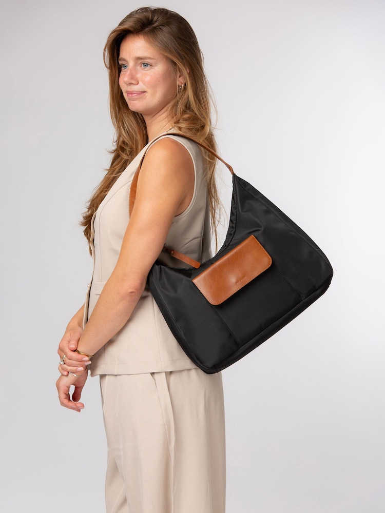 Pure Luxuries London Black/Brown 'Mireille' Canvas & Leather Shoulder Bag - Image 1 of 6 Pure Luxuries London Black/Brown 'Mireille' Canvas & Leather Shoulder Bag - Image 1 of 6