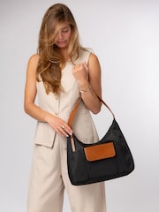 Pure Luxuries London Black/Brown 'Mireille' Canvas & Leather Shoulder Bag - Image 2 of 6