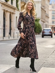 Sosandar Brown Paisley Print Belted Shirt Dress - Image 1 of 5