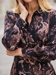 Sosandar Brown Paisley Print Belted Shirt Dress - Image 4 of 5