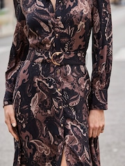 Sosandar Brown Paisley Print Belted Shirt Dress - Image 5 of 5