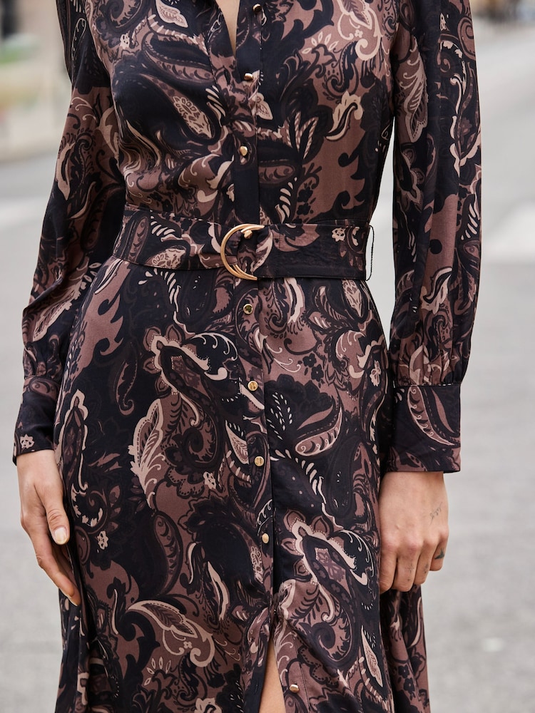 Sosandar Brown Paisley Print Belted Shirt Dress - Image 5 of 5 Sosandar Brown Paisley Print Belted Shirt Dress - Image 5 of 5