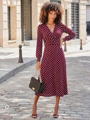 Sosandar Red Polka Dot Print Twist Front Dress - Image 1 of 5