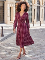 Sosandar Red Polka Dot Print Twist Front Dress - Image 2 of 5