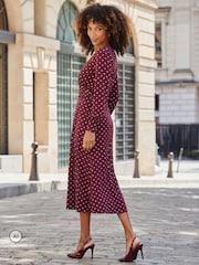 Sosandar Red Polka Dot Print Twist Front Dress - Image 3 of 5
