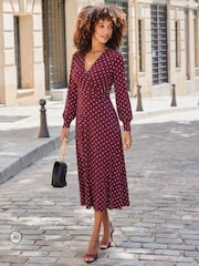 Sosandar Red Polka Dot Print Twist Front Dress - Image 5 of 5