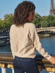Sosandar Brown Cable Knit V-Neck Jumper - Image 3 of 5
