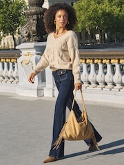 Sosandar Brown Cable Knit V-Neck Jumper - Image 4 of 5