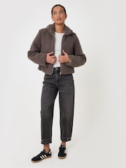 Threadbare Dark Brown Funnel Neck Borg Bomber Jacket - Image 3 of 5