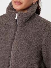 Threadbare Dark Brown Funnel Neck Borg Bomber Jacket - Image 4 of 5