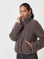 Threadbare Dark Brown Funnel Neck Borg Bomber Jacket - Image 5 of 5
